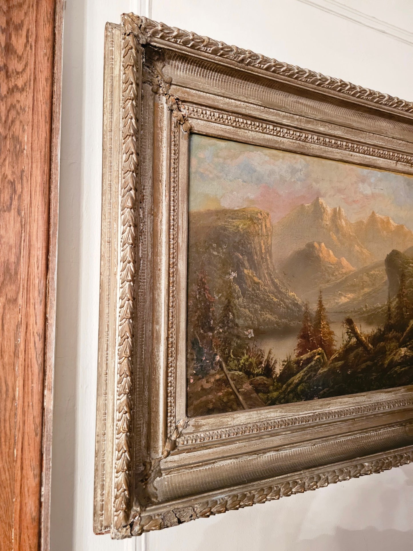 Very Large Antique Mountain Landscape Painting, Oil on Canvas, c. 1900, Antique Frame