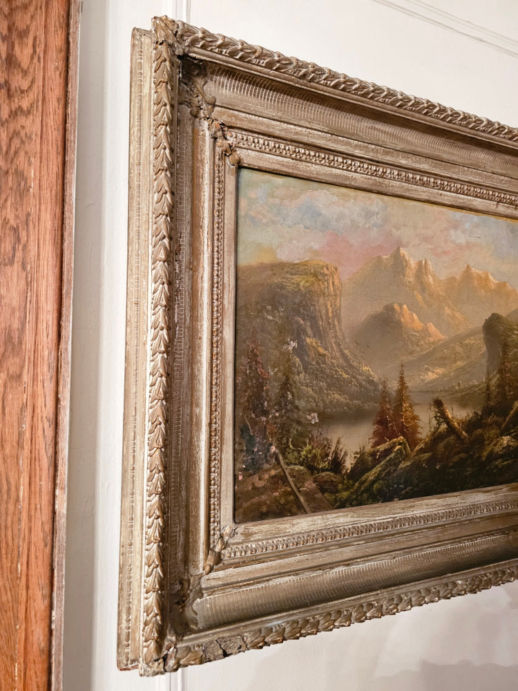 Very Large Antique Mountain Landscape Painting, Oil on Canvas, c. 1900, Antique Frame