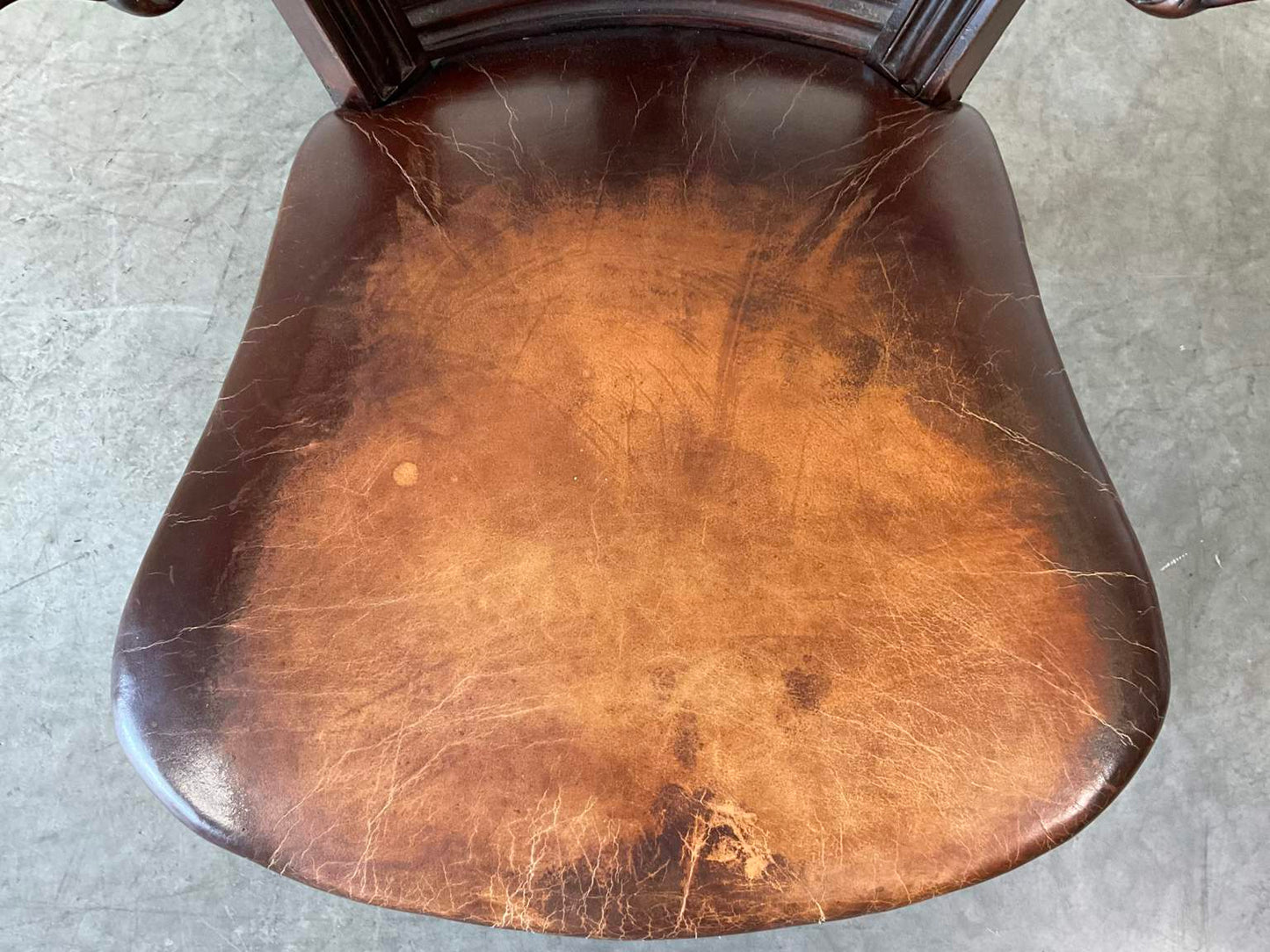 Antique Victorian Leather & Mahogany Library Chair