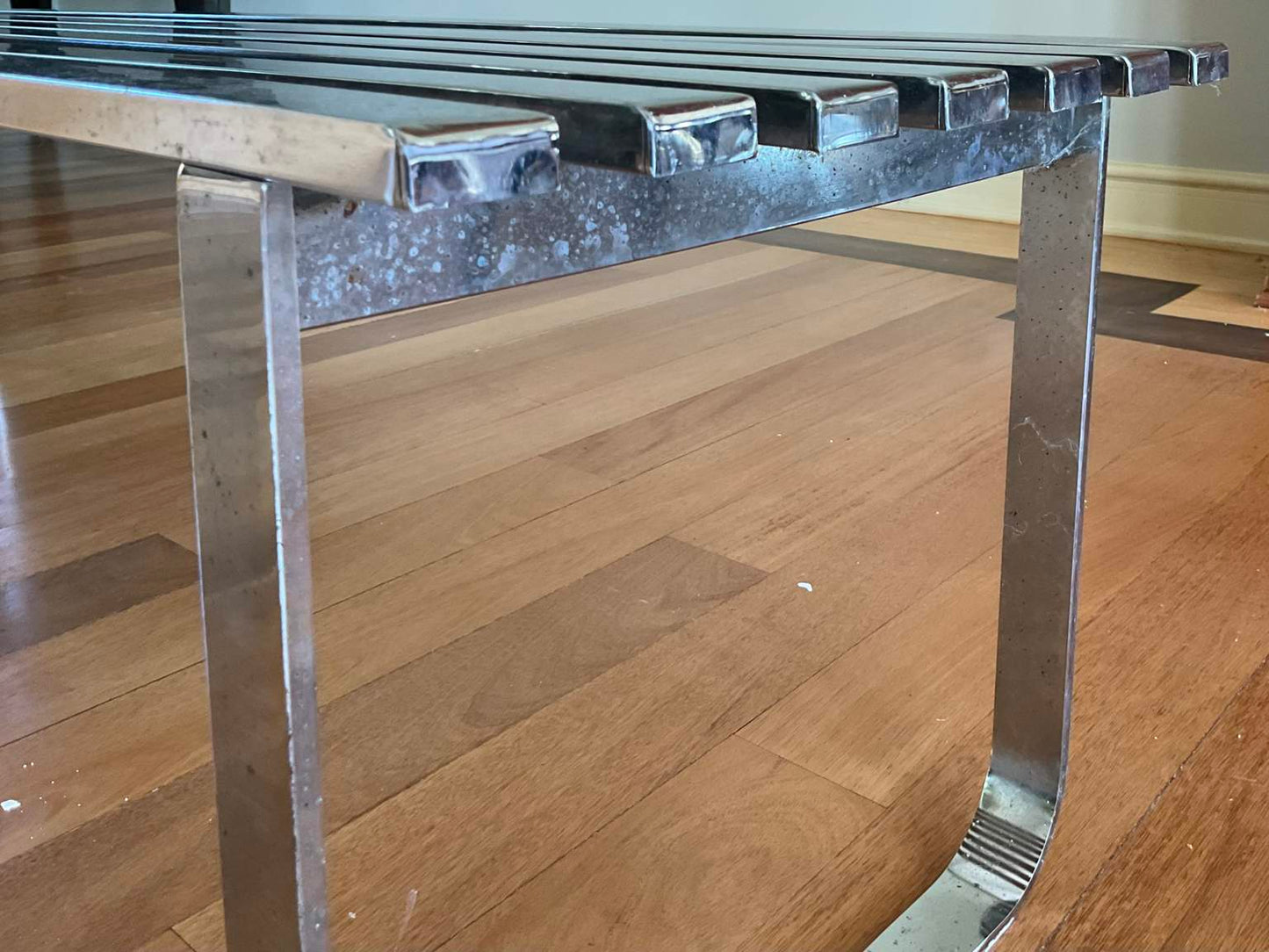 Vintage Milo Baughman Chrome Slatted Coffee Table Bench for DIA