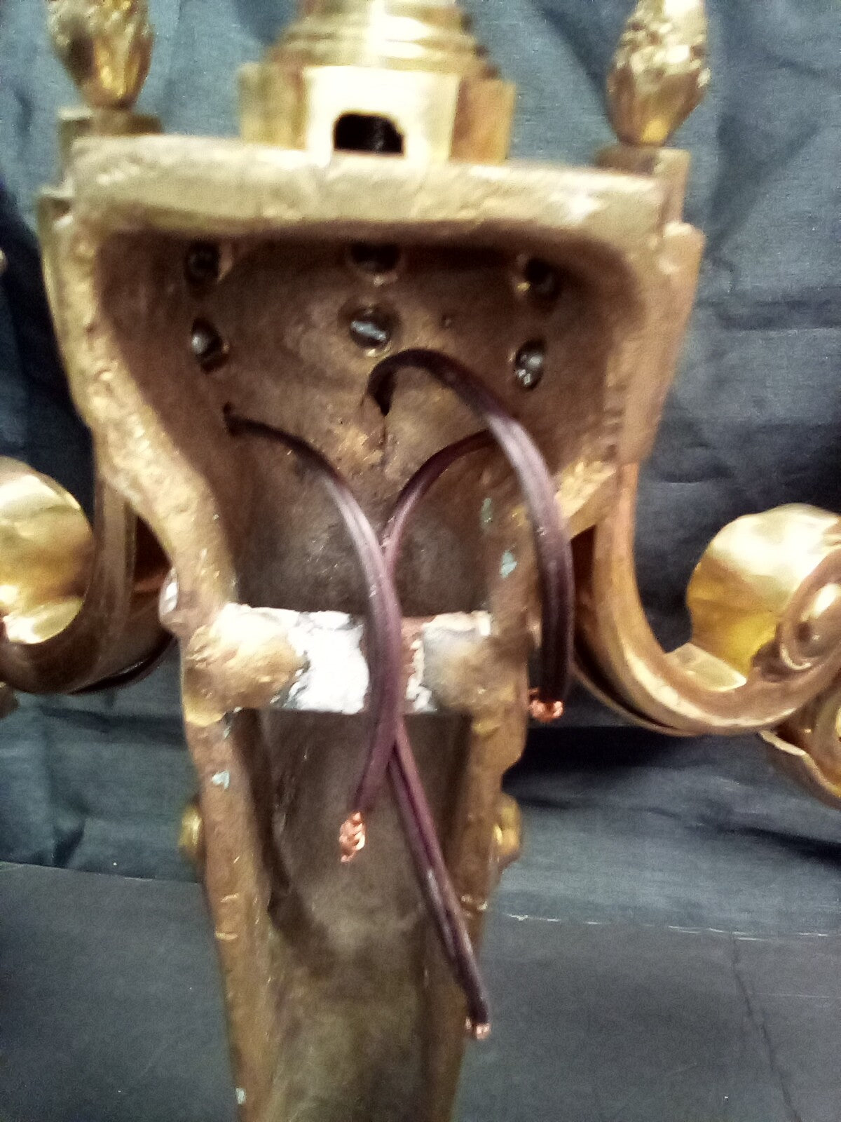 Magnificent Large Brass Ornate Wall Sconce With 3 Fixtures