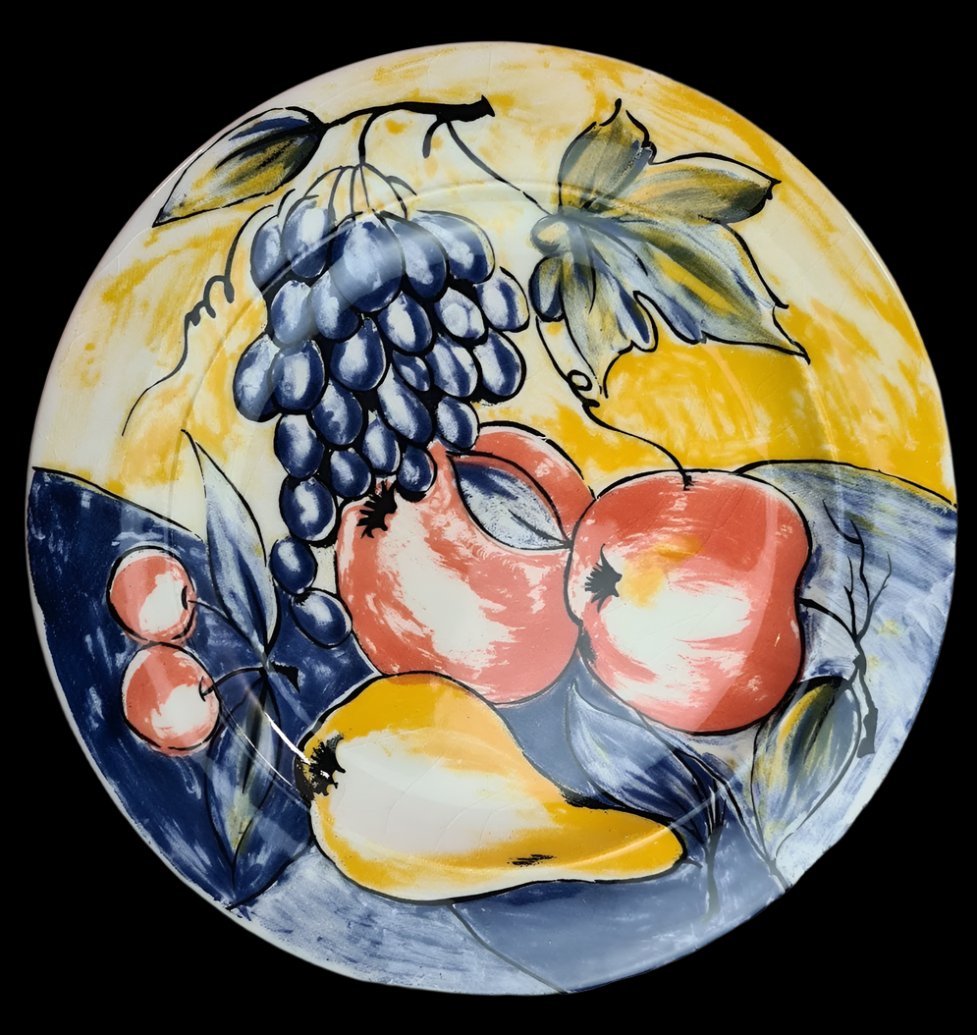 Vintage Handpainted and Glazed For Pier 1 in Italy Fruit Dinner-Salad Plates, Set of 4