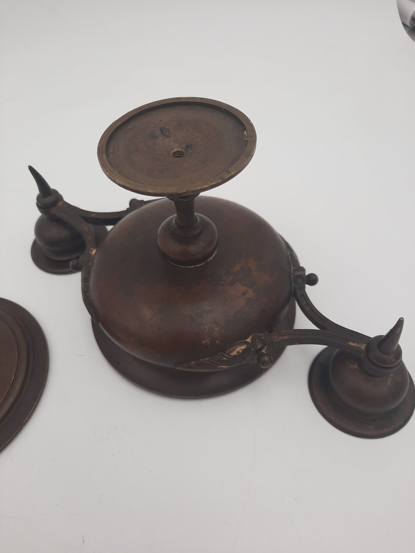 Antique Bronze Double Candle Stick Covered Bowl