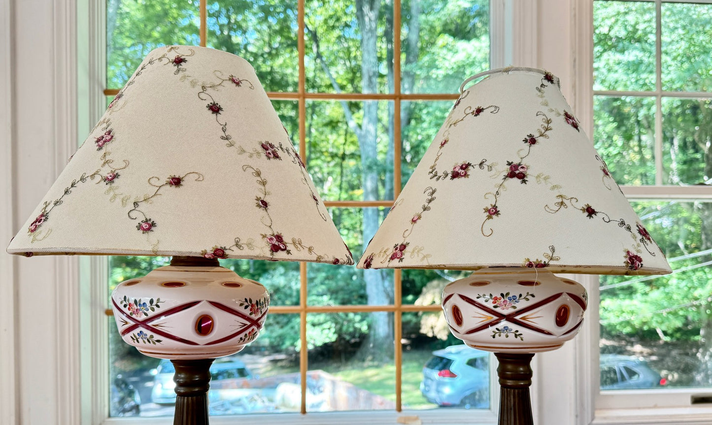 Beautiful Pair of Vintage Bohemian Art Glass Lamps