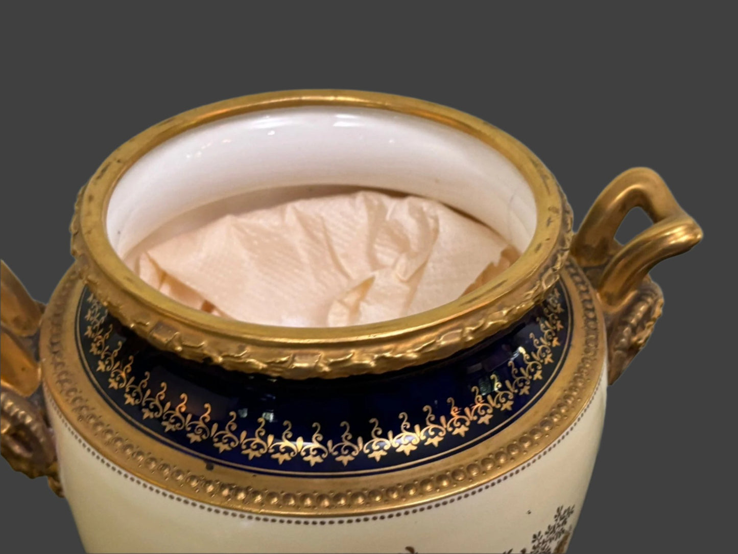 Spectacular 19th Century English Coalport Gilt Porcelain Lidded Urn
