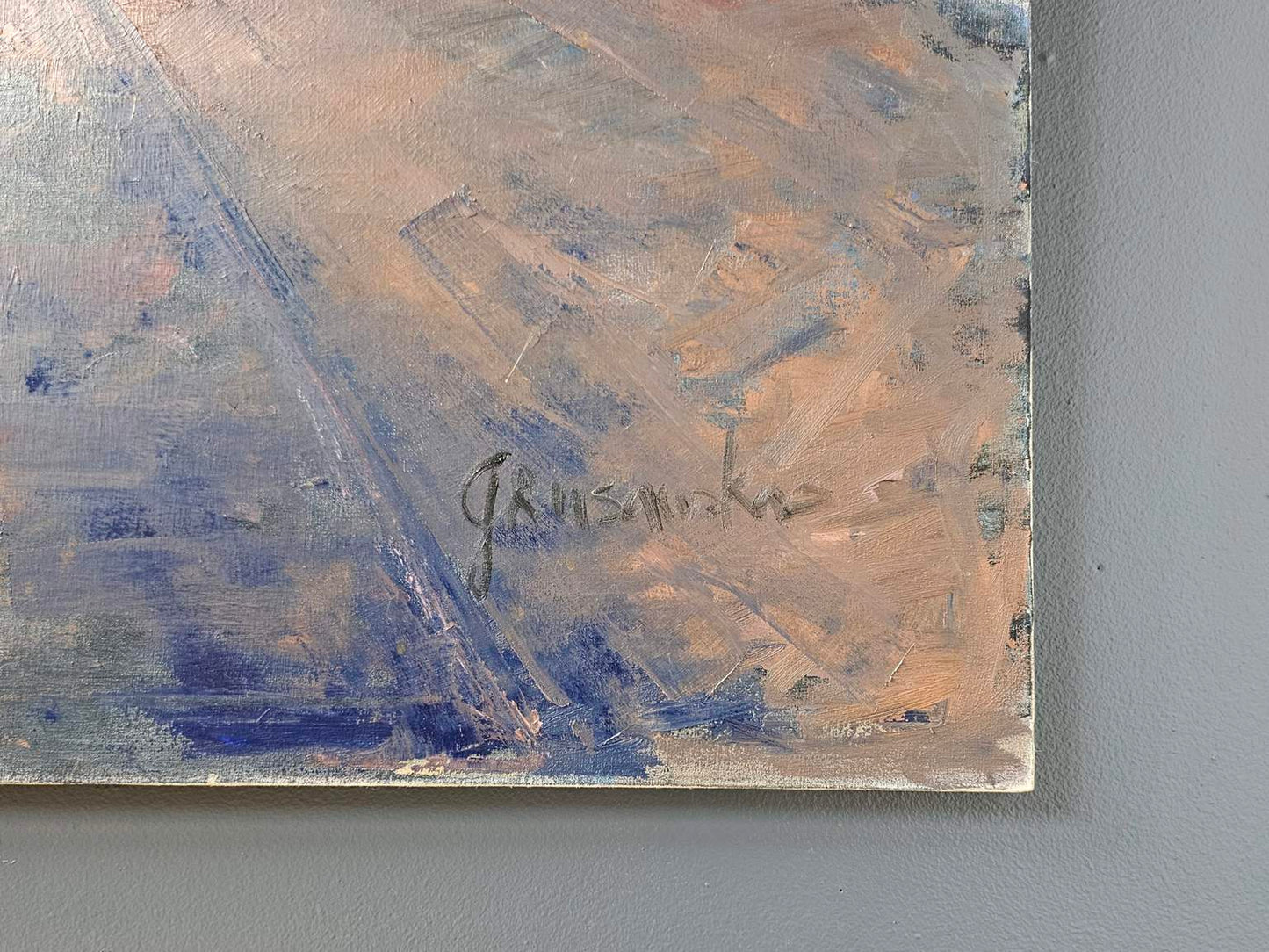 Large 60's Signed Original Modernist Oil On Canvas