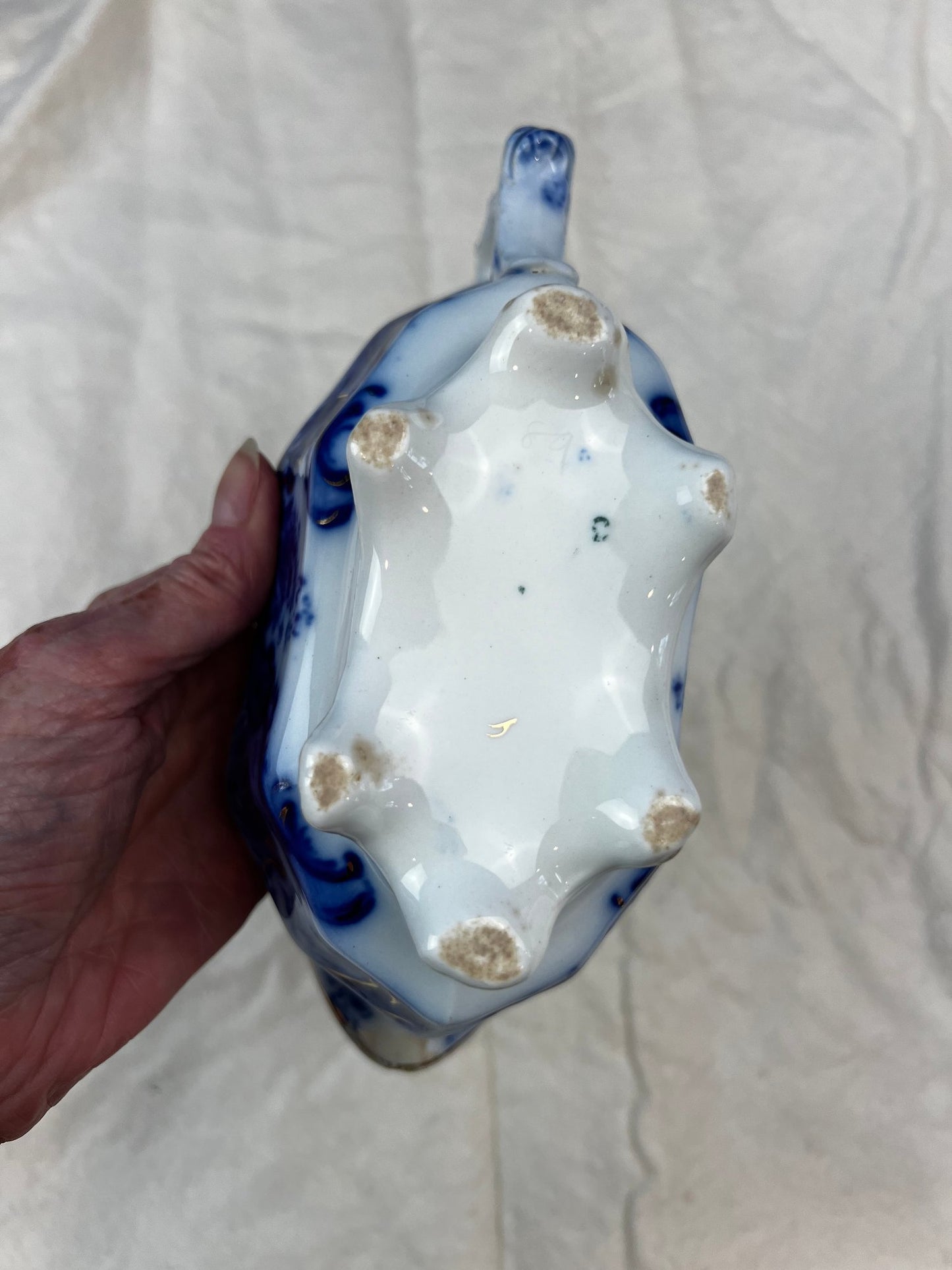 Antique W.H. Grindley Flow Blue Argyle Gravy Boat - Signed On Base
