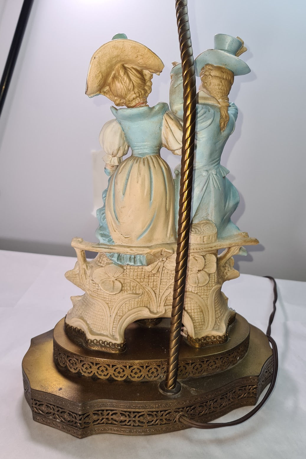 Antique Victorian Porcelain Couple Hand Painted Figural Table Lamp Brass Base
