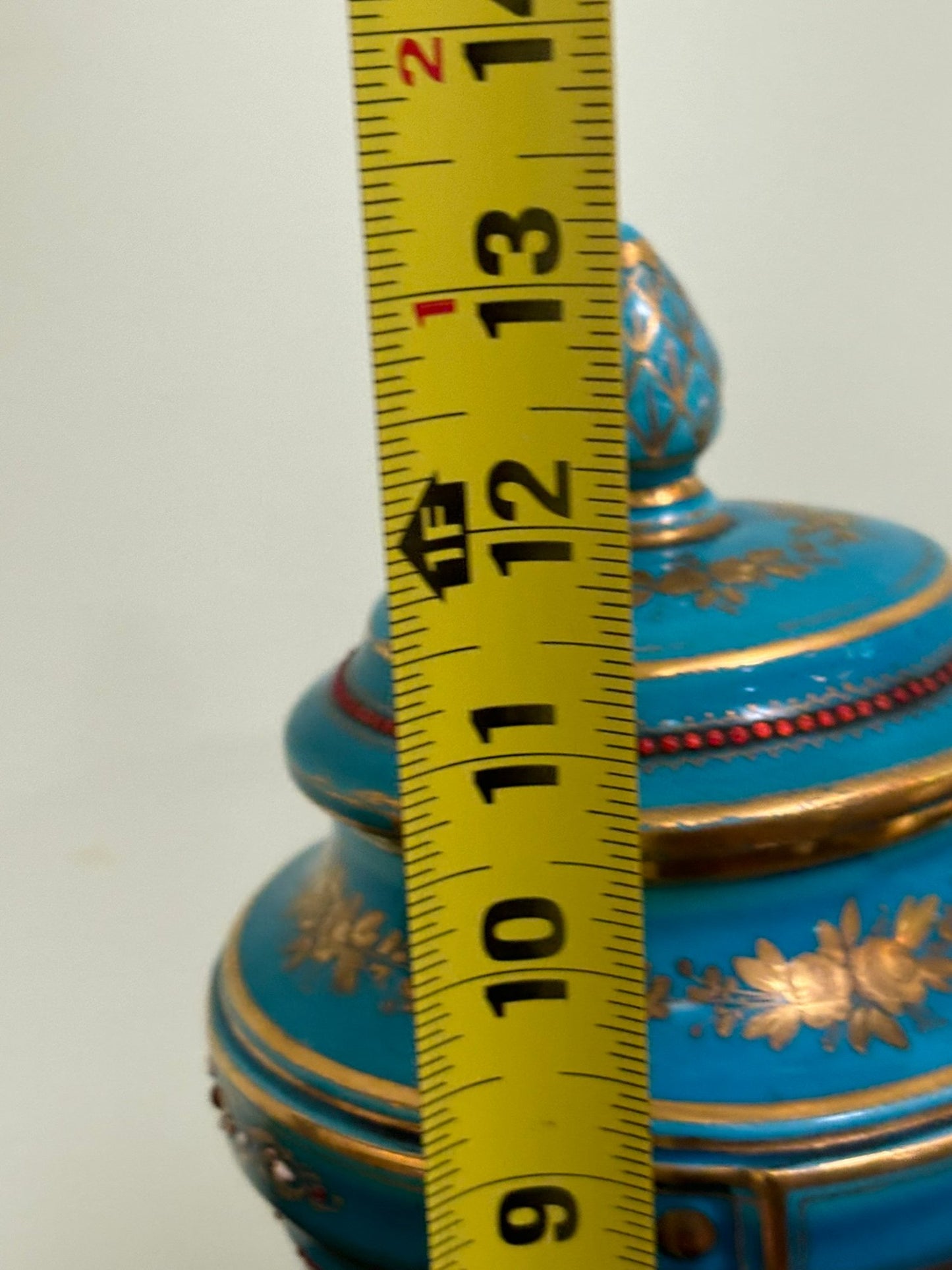 Very Rare Stunning French Sevres Lidded Urn In Gilt And Enamelled Turquoise Porcelain, 1900's