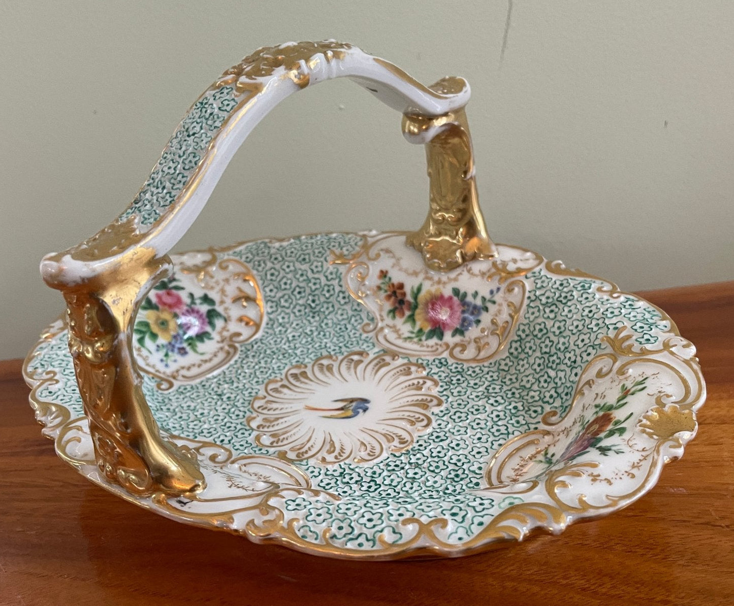 Beautiful Antique Hand Decorated Porcelain Basket