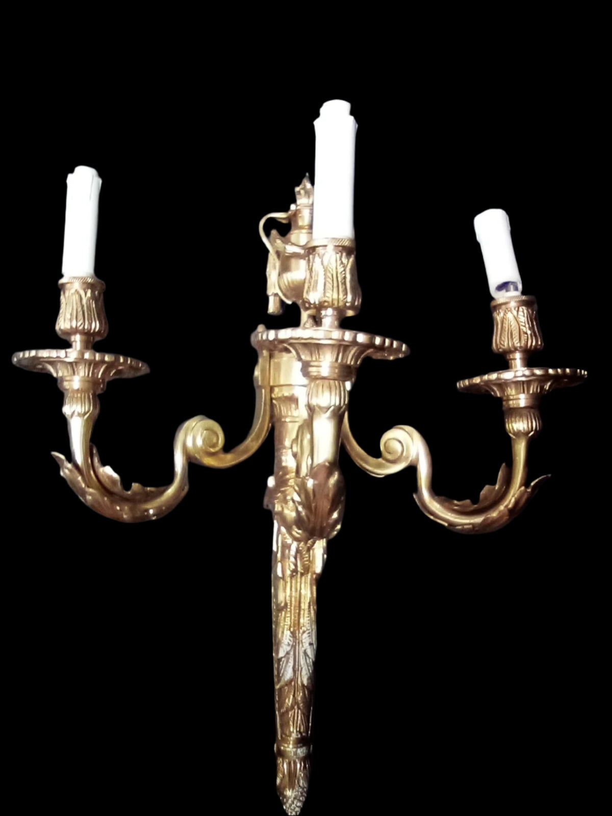 Magnificent Large Brass Ornate Wall Sconce With 3 Fixtures