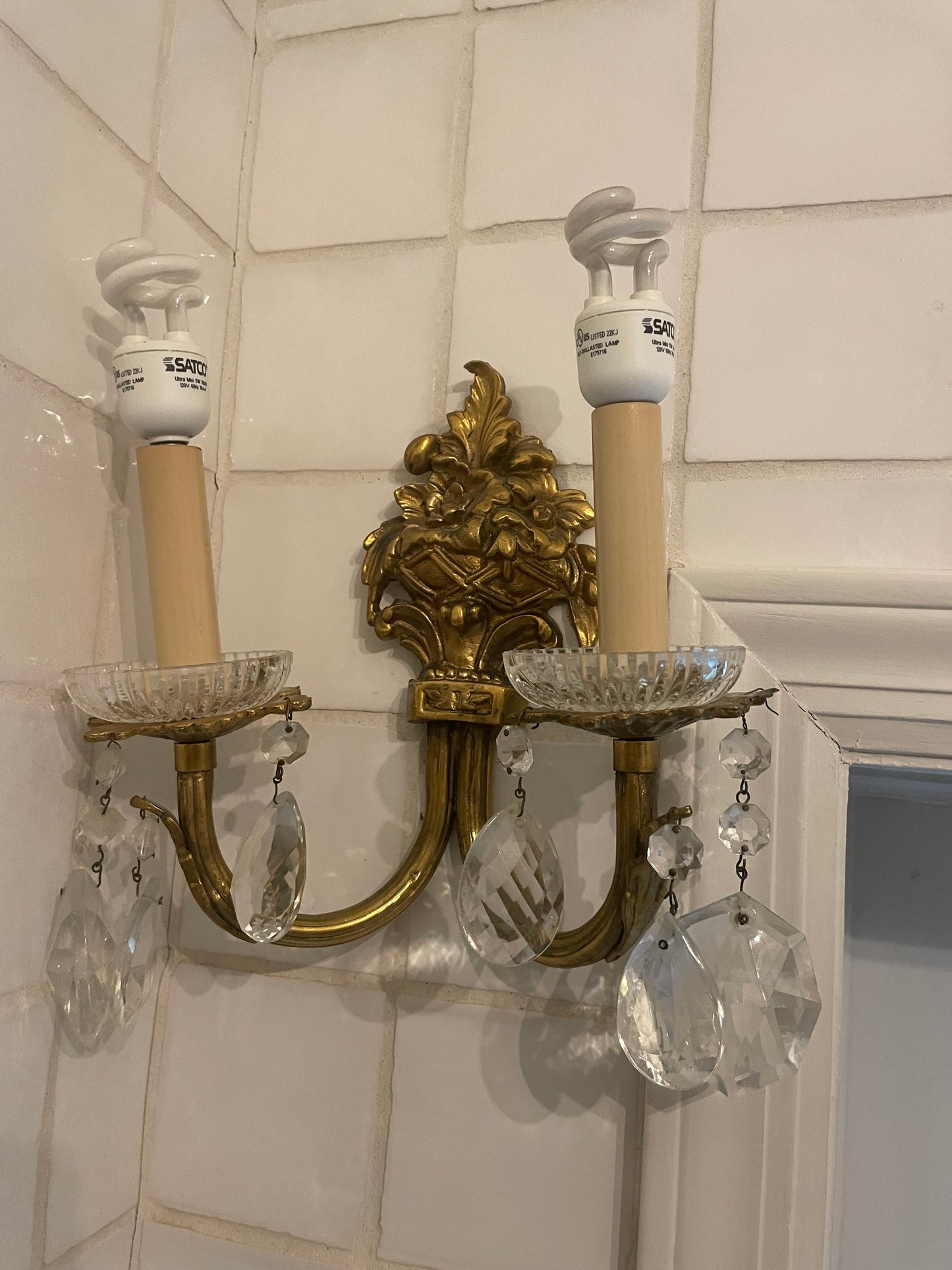 Beautiful Pair of Vintage French Style Ornate Double Light Sconces
