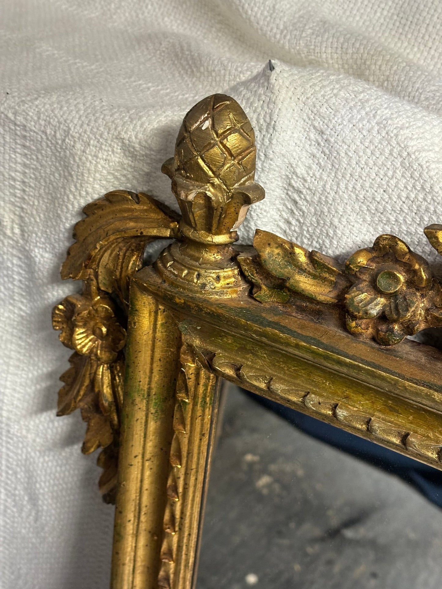 Beautifully Decorated Late 1800 Antique Carved Wooden Mirror, Large