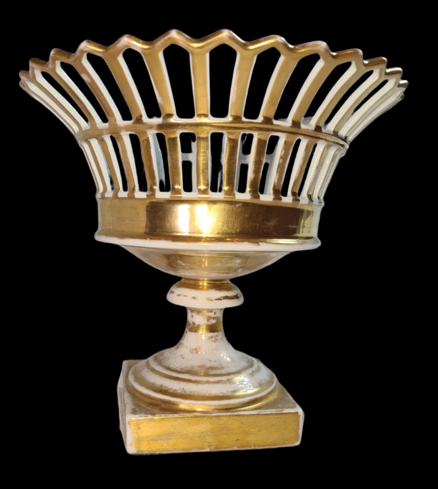 Antique Porcelain de Paris Gilt Decorated Pedestal Fruit Bowl