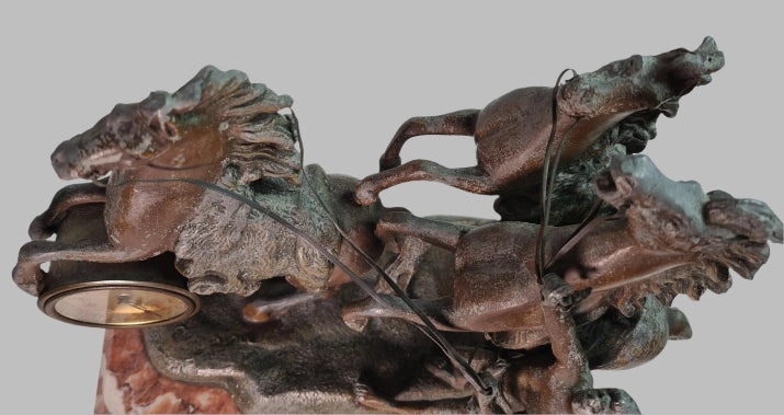 Rare Mantle Clock with Horses and Trainer, "Fabrication Francaise Paris France" Seal