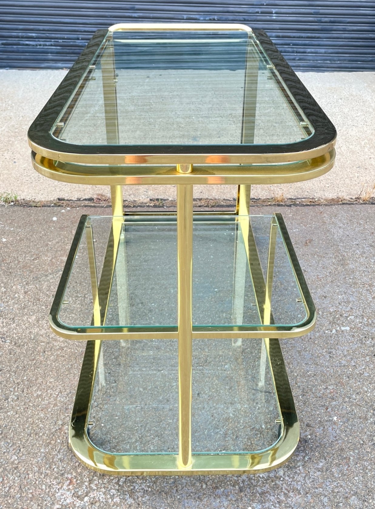 Vintage Milo Baughman Brass And Glass Expandable Bar Tea serving Cart for DIA