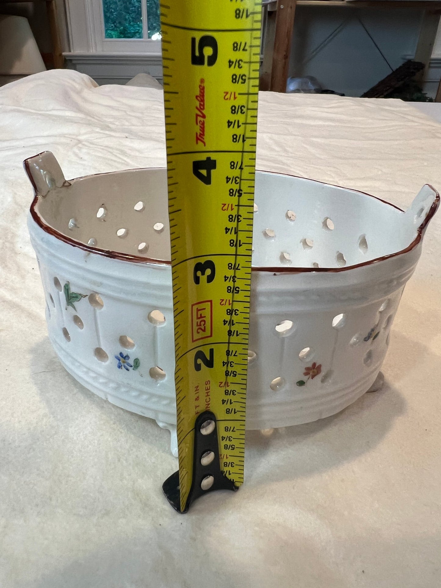 Vintage Hand Painted Italian Pottery, Footed Berry Strainer - Charming Piece! - Signed "Italy"