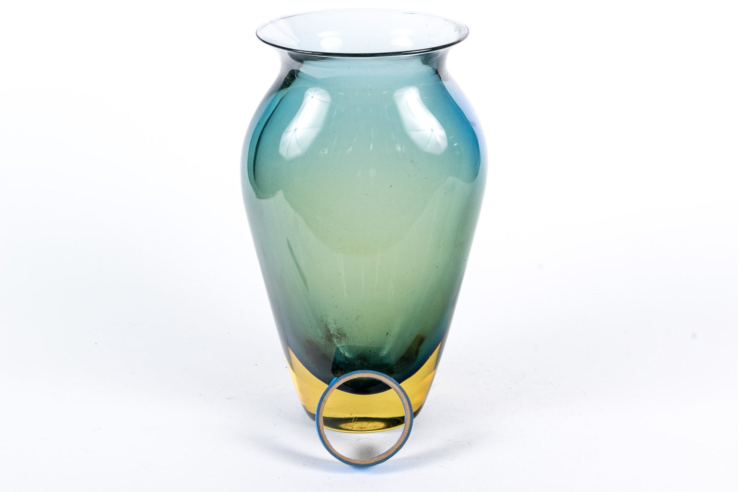 Stunning 15" Heavy Monumental Tri-Color Glass Vase