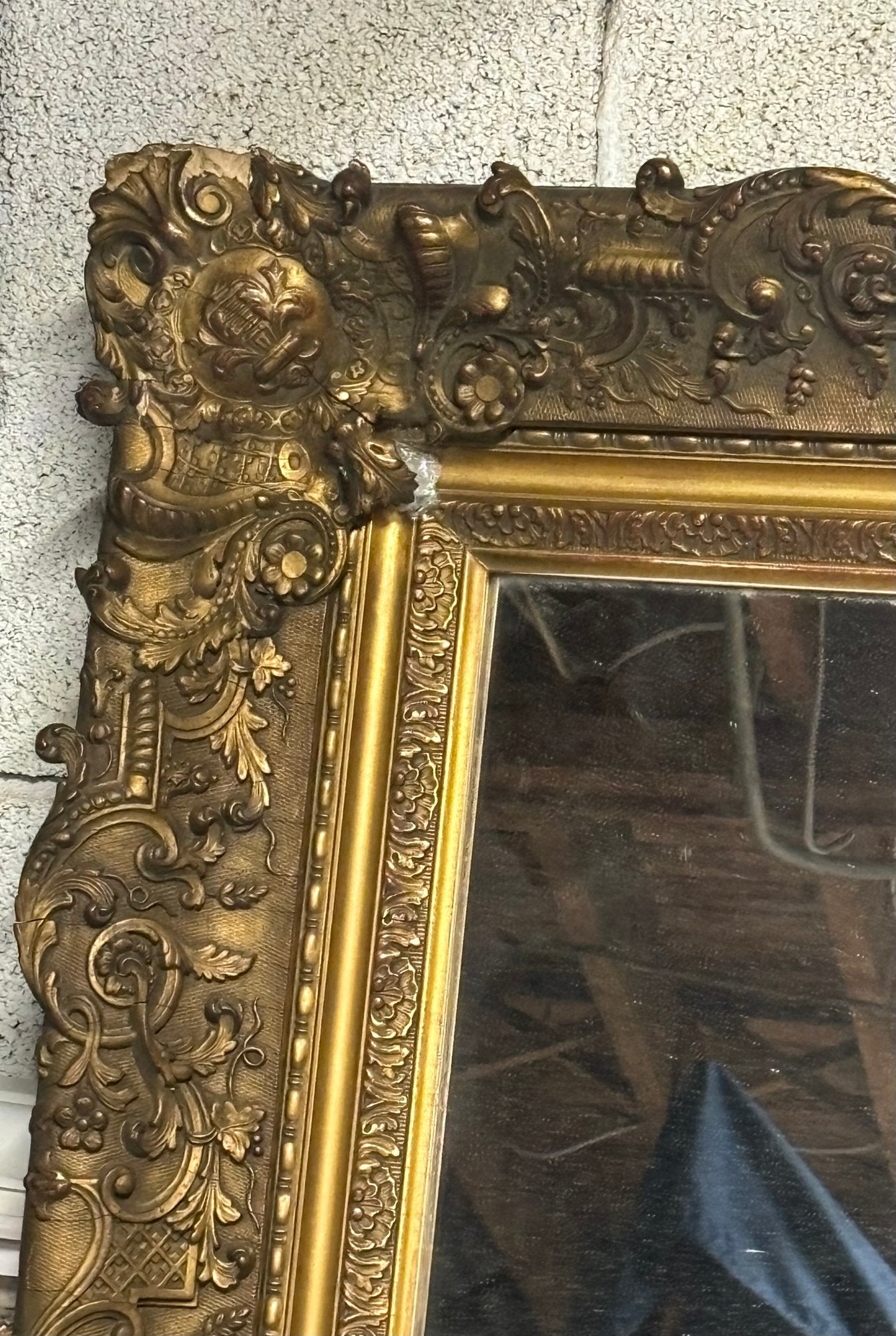 Stunning Antique Carved Gold Ornate Wood Frame Mirror 53" X 41"