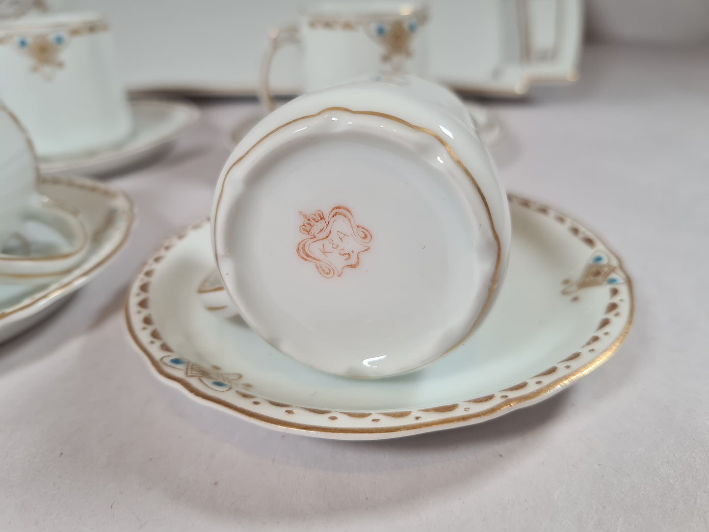 Antique Epresso Set with Porcelain Tray, K&A Krautheim Selb Bavaria Germany