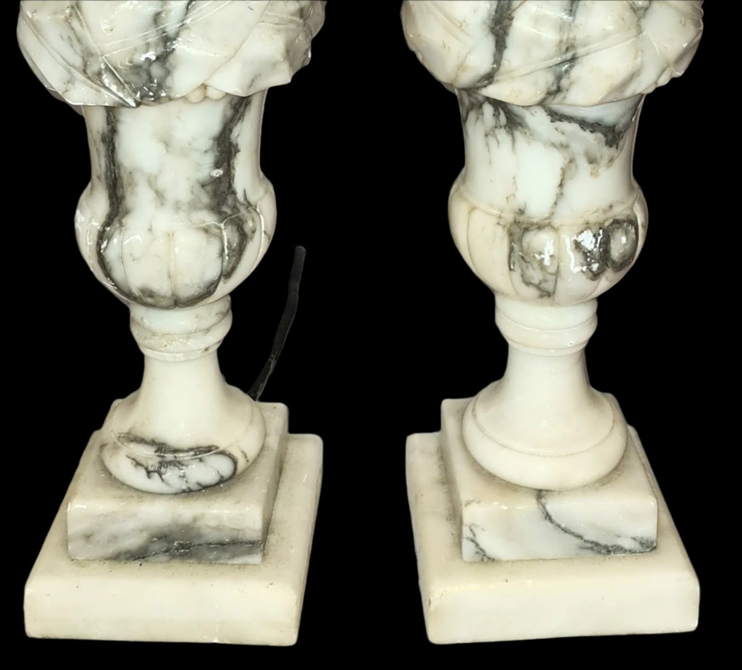 Pair of Antique Italian Neoclassical Carrara Alabaster Marble Lamp
