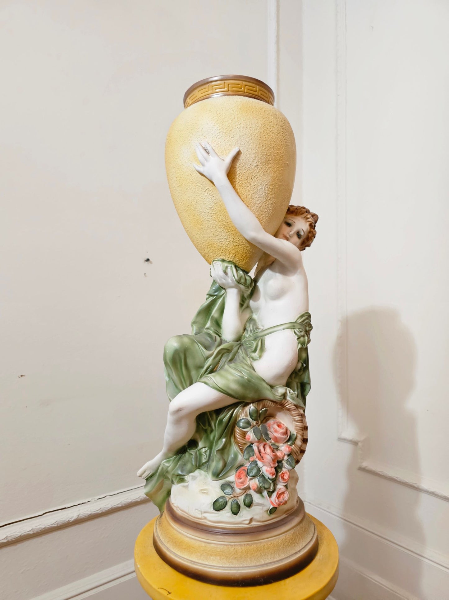 Spectacular Large Italian Plaster Pedestal And Vase