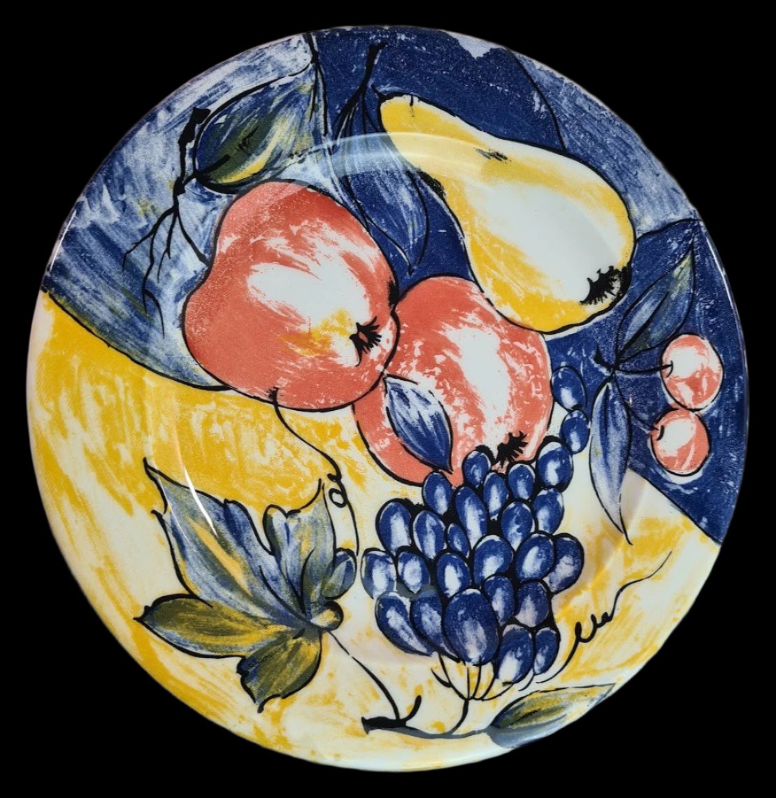 Vintage Handpainted and Glazed For Pier 1 in Italy Fruit Dinner-Salad Plates, Set of 4