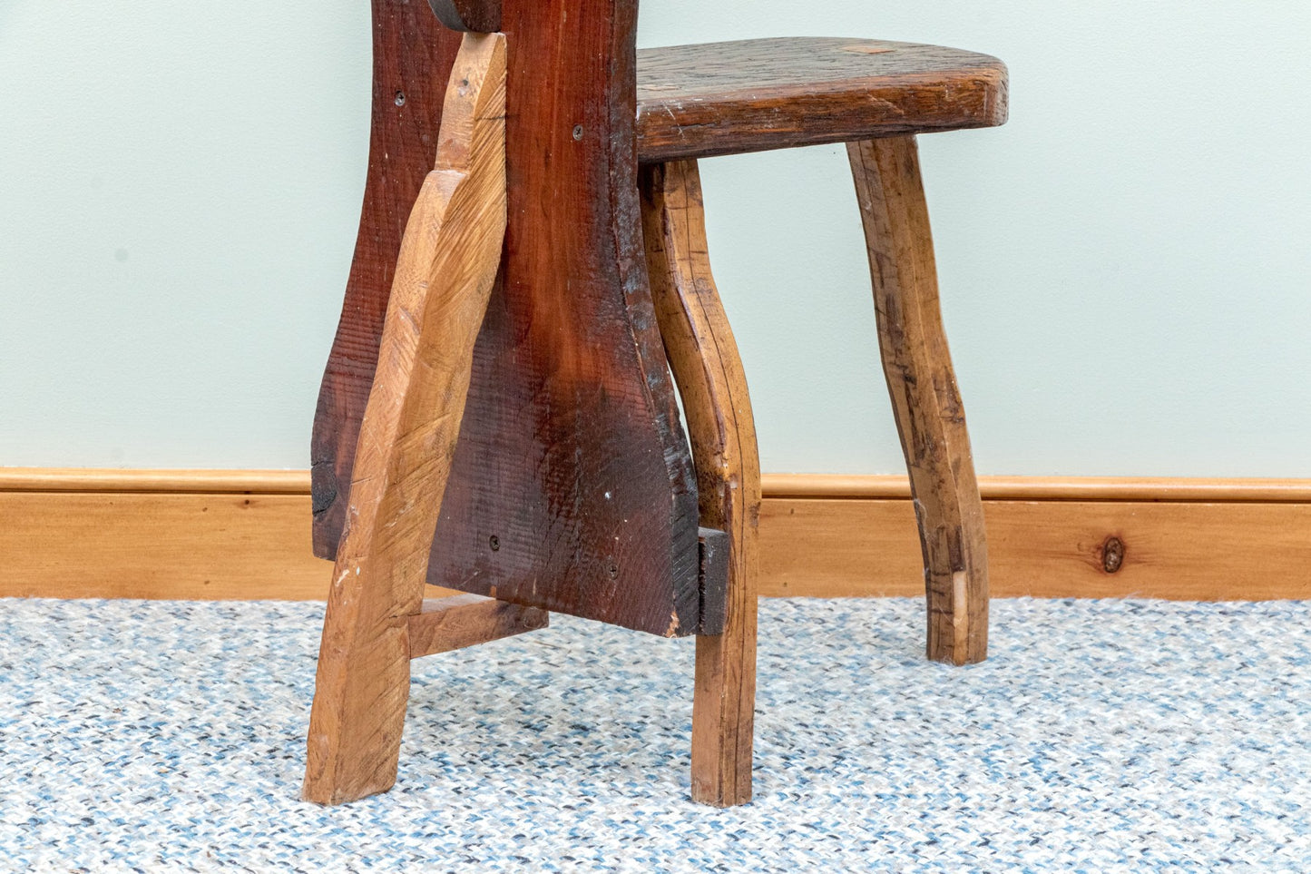 One of a Kind Artisanal Primitive Hand-Carved Wood Chair