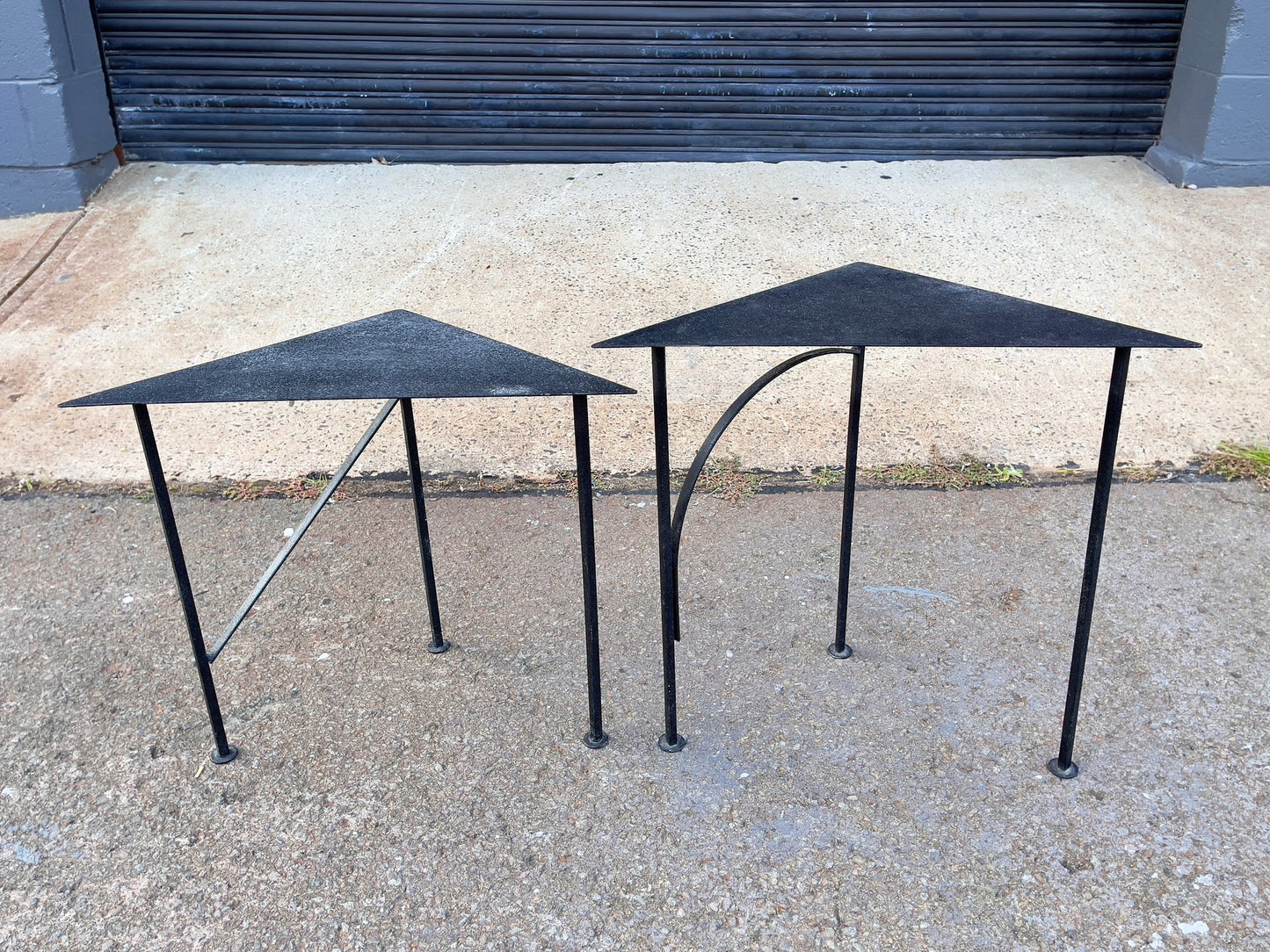 Pair Of Triangular Postmodern Iron Nesting Tables