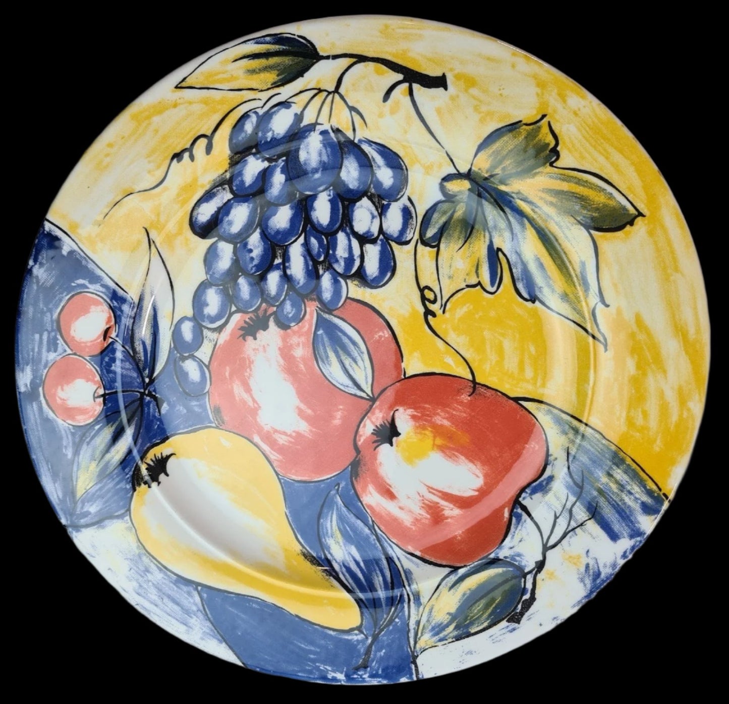 Vintage Handpainted and Glazed For Pier 1 in Italy Fruit Dinner-Salad Plates, Set of 4