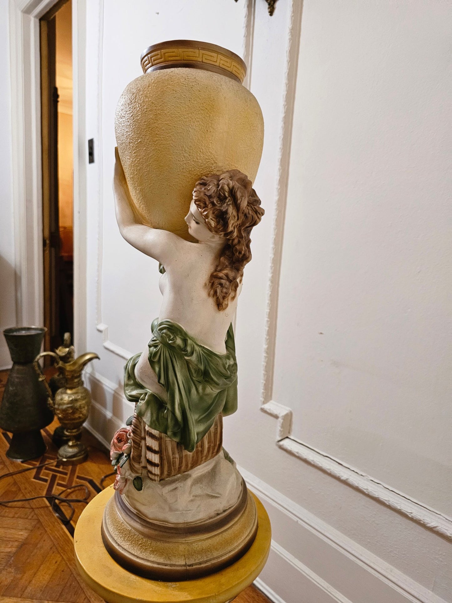 Spectacular Large Italian Plaster Pedestal And Vase