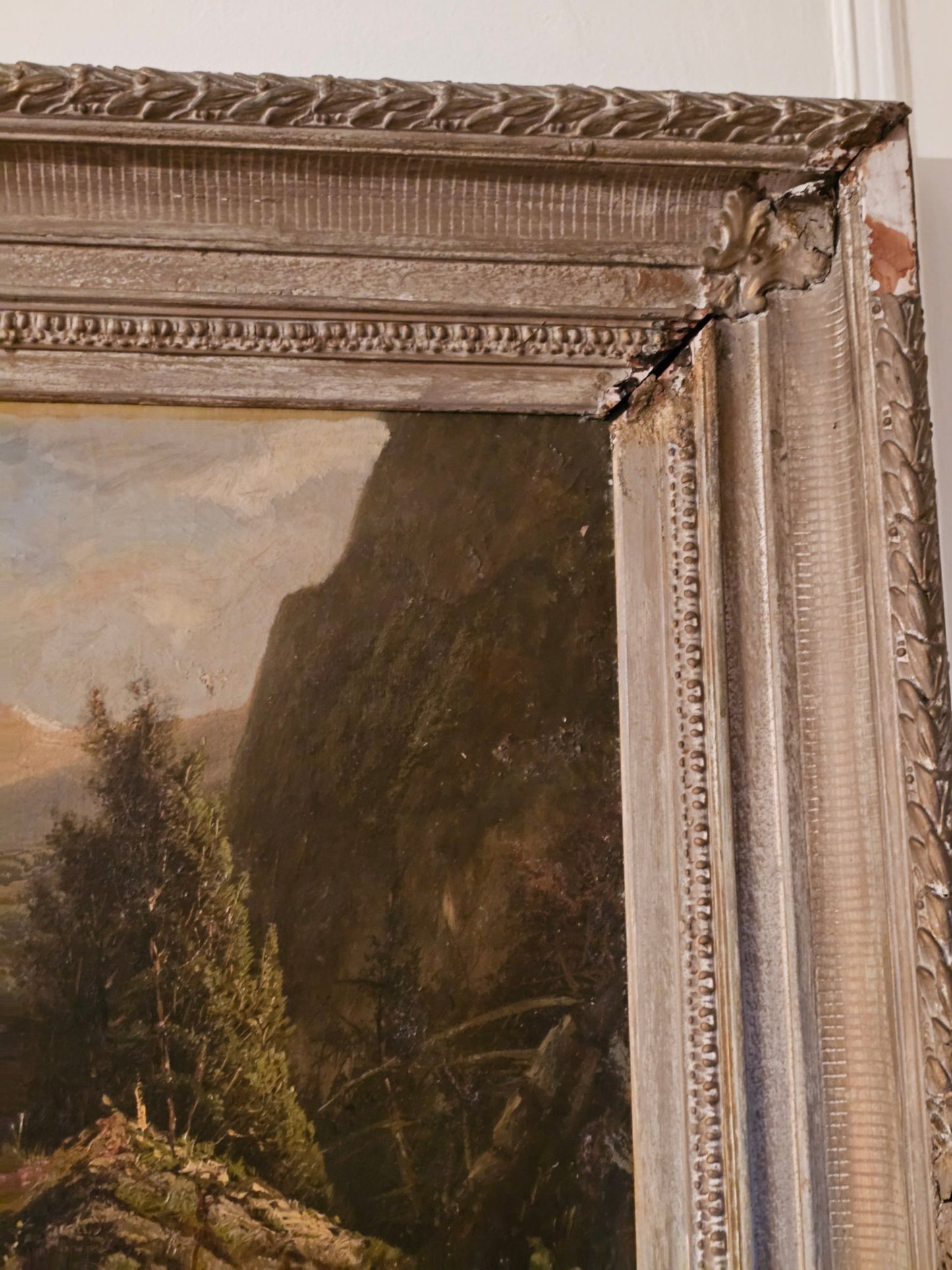 Very Large Antique Mountain Landscape Painting, Oil on Canvas, c. 1900, Antique Frame