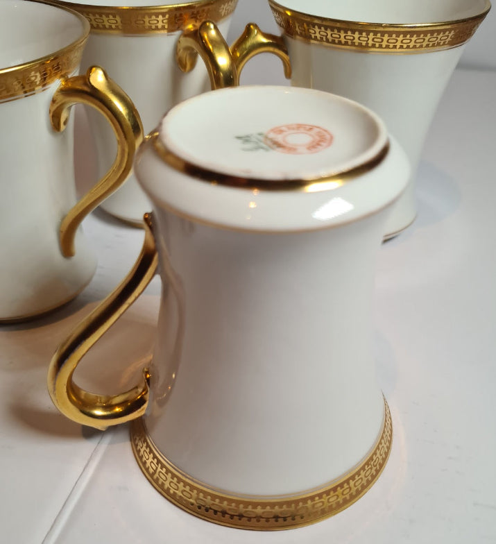 Elegant GDA France - CH Field Haviland Limoges Four Demitasse Cups and Saucers with Gold Trim, c. 1990