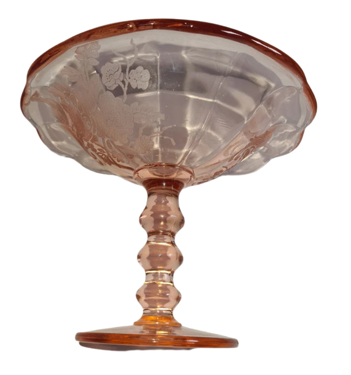 Vintage PADEN CITY Peacock and Wild Rose CHERIGLO Pink Compote with Pedestal, Depression Glass