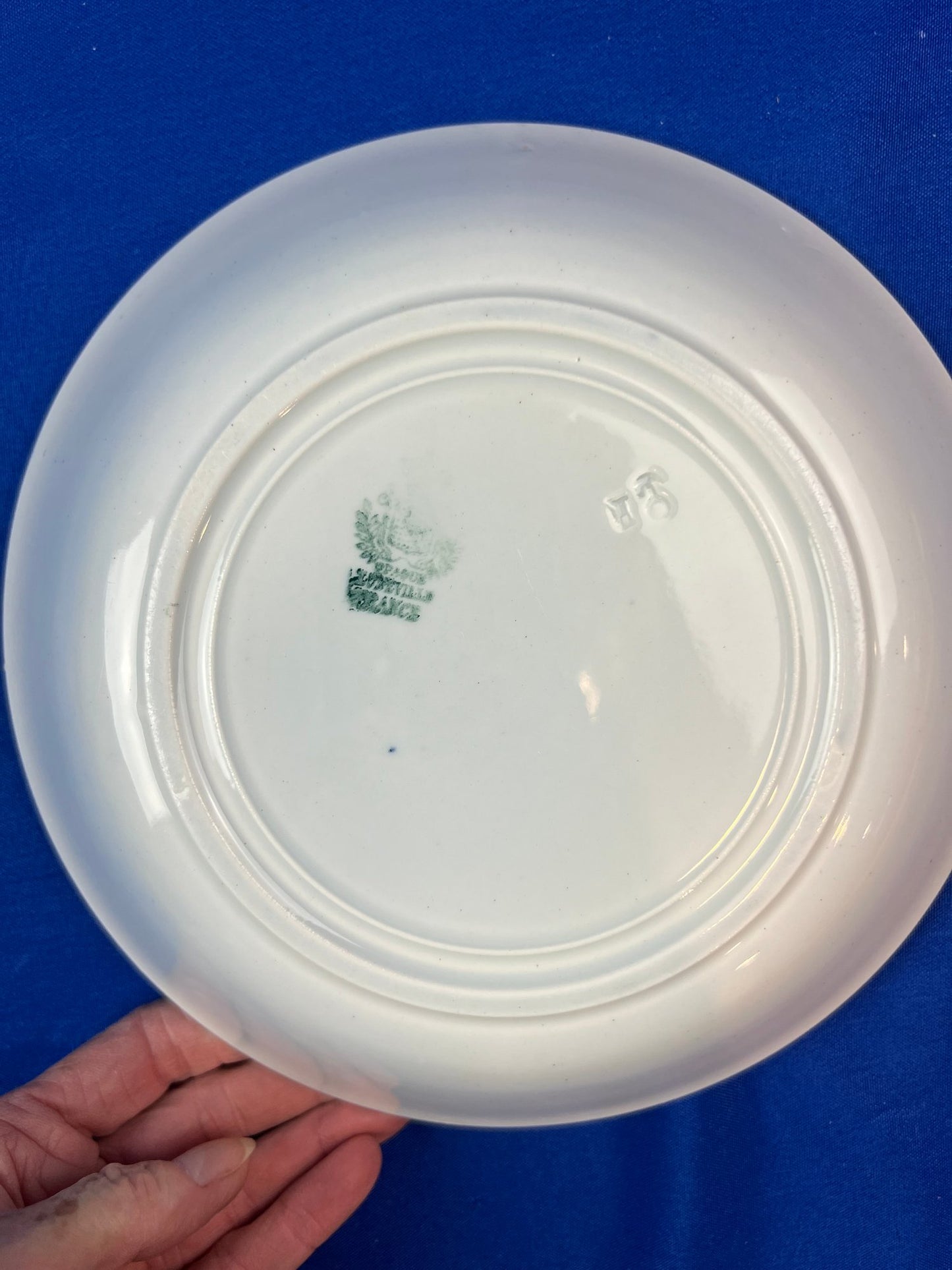 Antique Opaque Luneville France Flow Blue Rimmed Bowl - Signed On Base