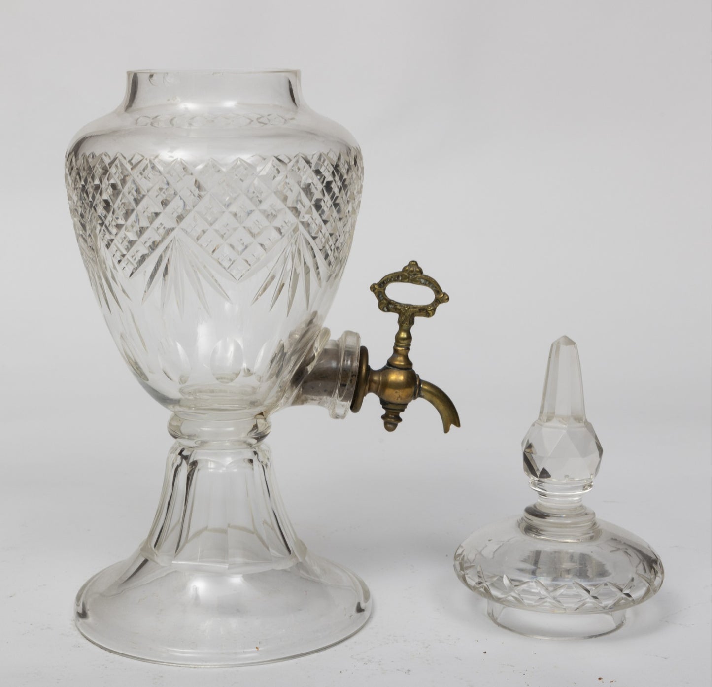 Antique French Cut Crystal Tall Decanter With Spigot