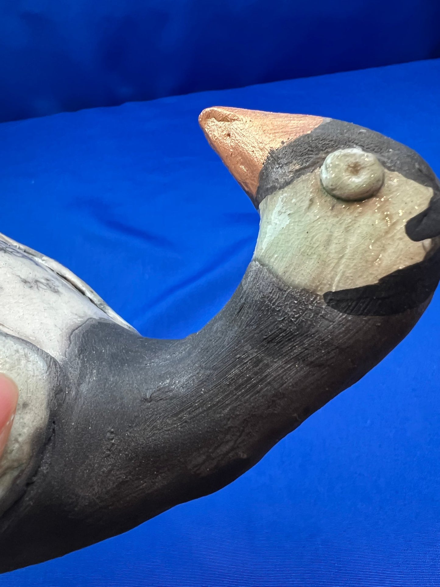 Beautiful Rare Vintage Handmade Crackle Glaze Pottery Bird - Signed