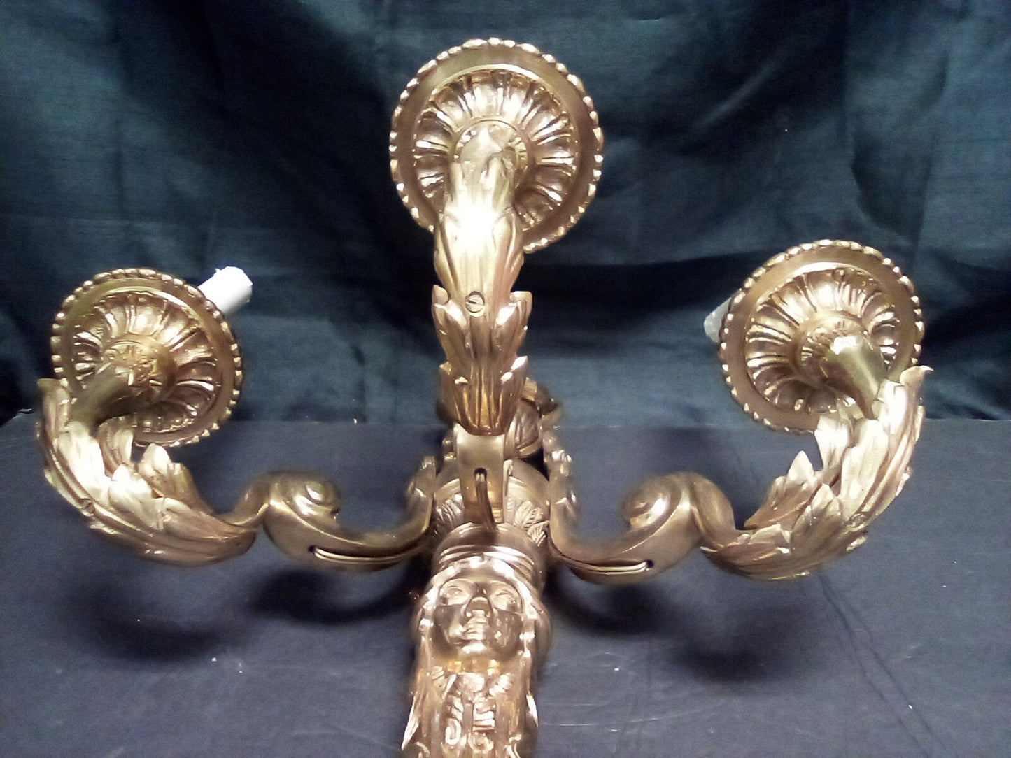 Magnificent Large Brass Ornate Wall Sconce With 3 Fixtures
