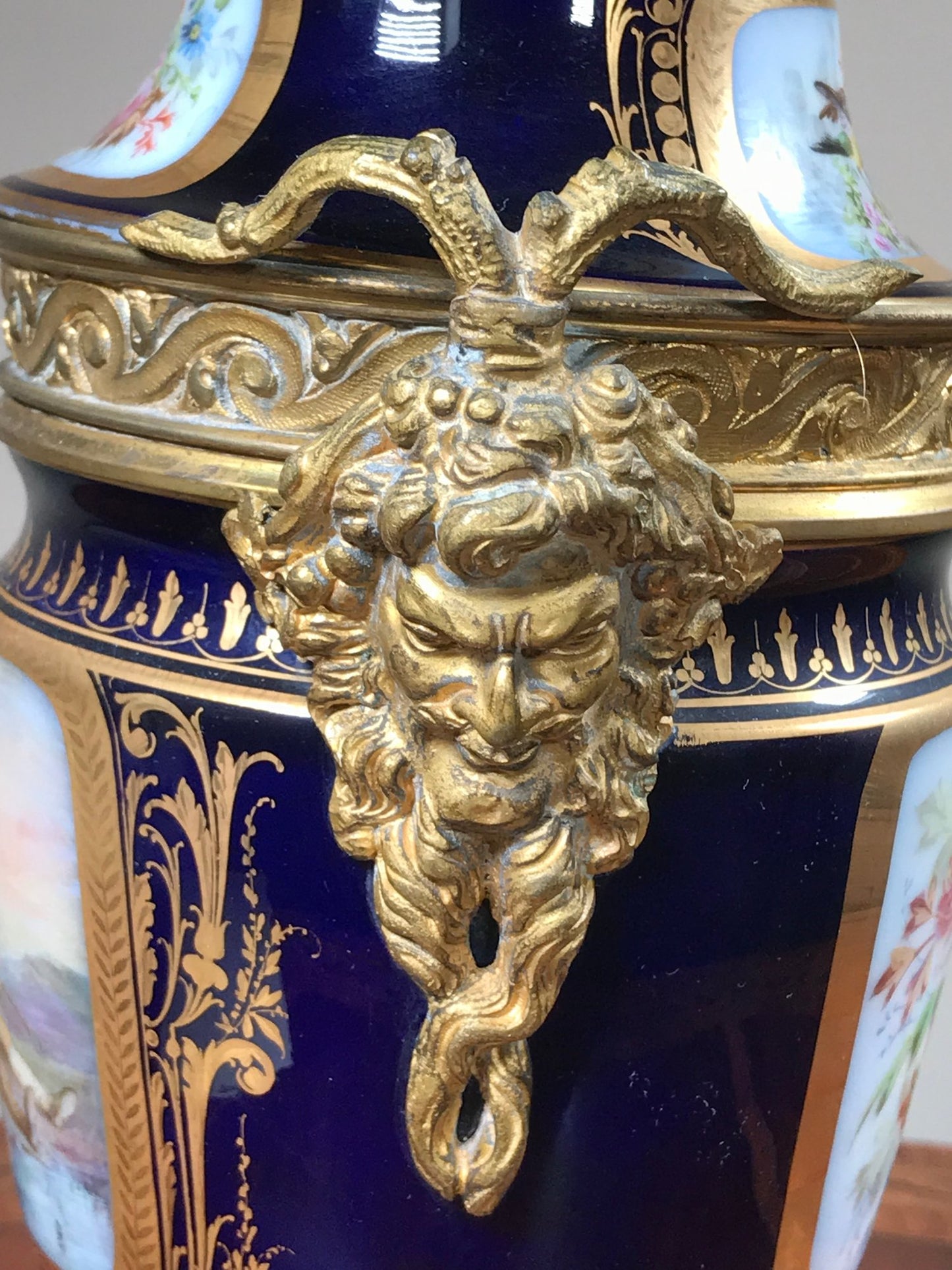 Spectacular French Sevres Urn with Lid on Gilded Bronze Ormolu Stand 1763