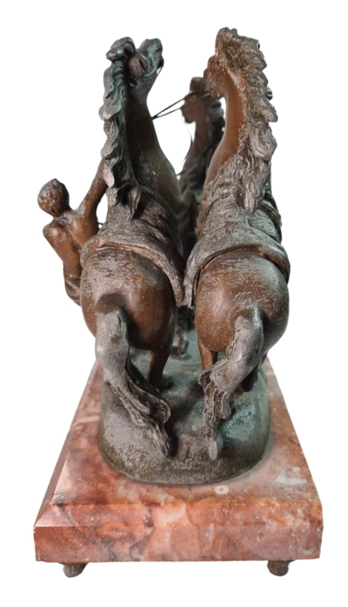 Rare Mantle Clock with Horses and Trainer, "Fabrication Francaise Paris France" Seal