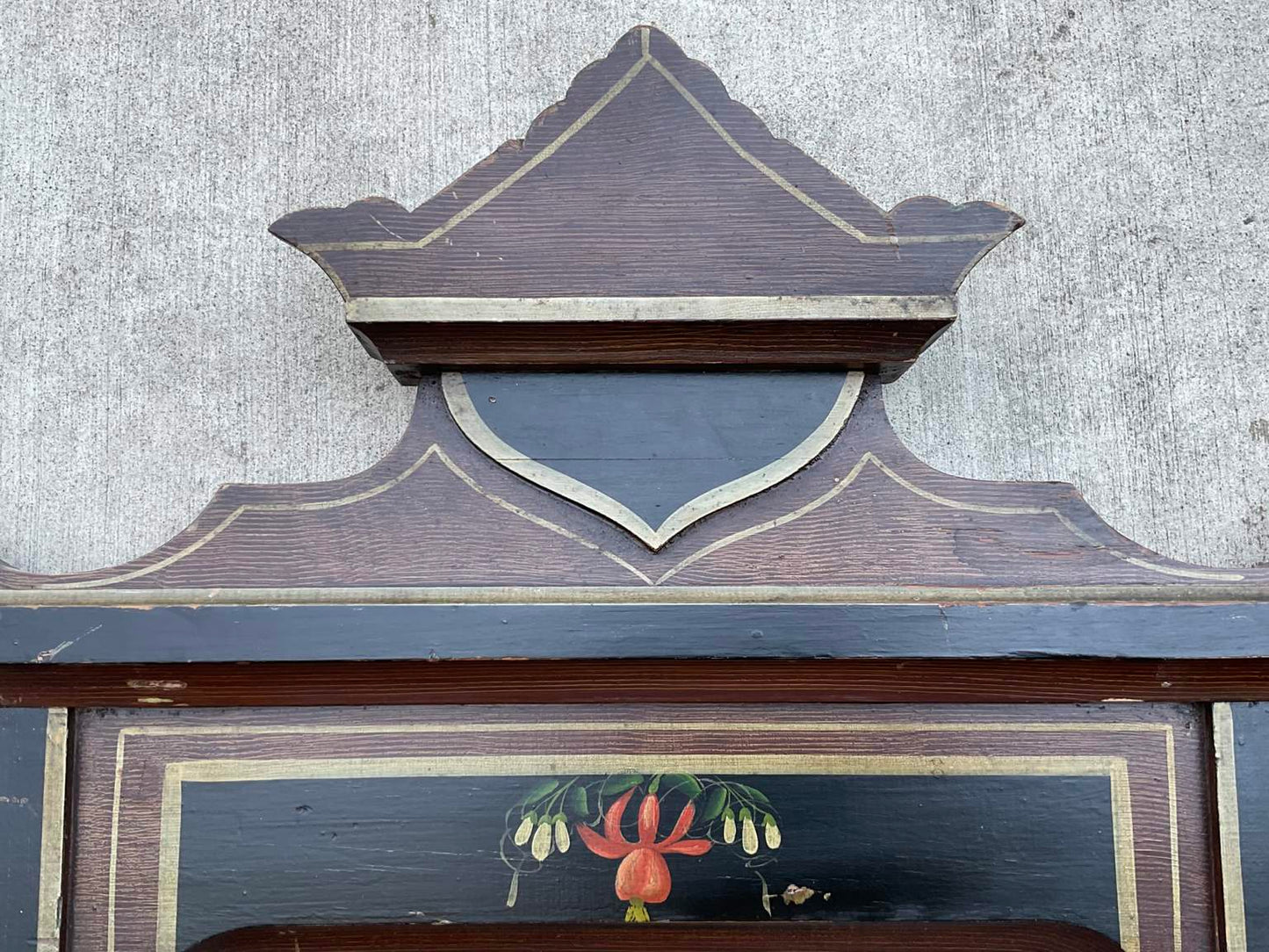 Vintage Hand Painted Wood Hall Mirror with Hooks