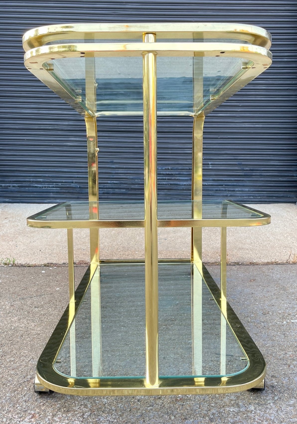 Vintage Milo Baughman Brass And Glass Expandable Bar Tea serving Cart for DIA