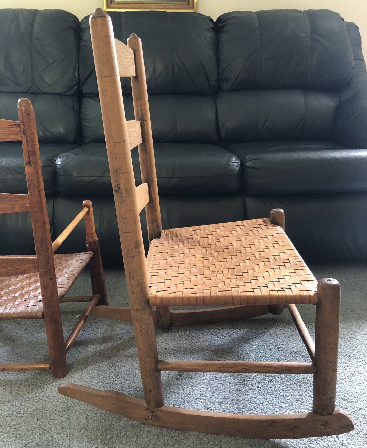2 Antique Child Chairs w/ Cane Seats- 1 is a rocker