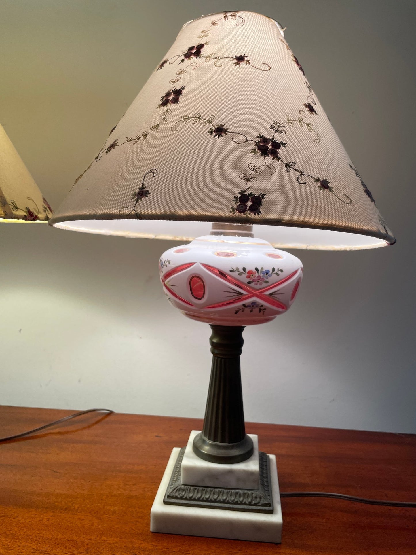 Beautiful Pair of Vintage Bohemian Art Glass Lamps
