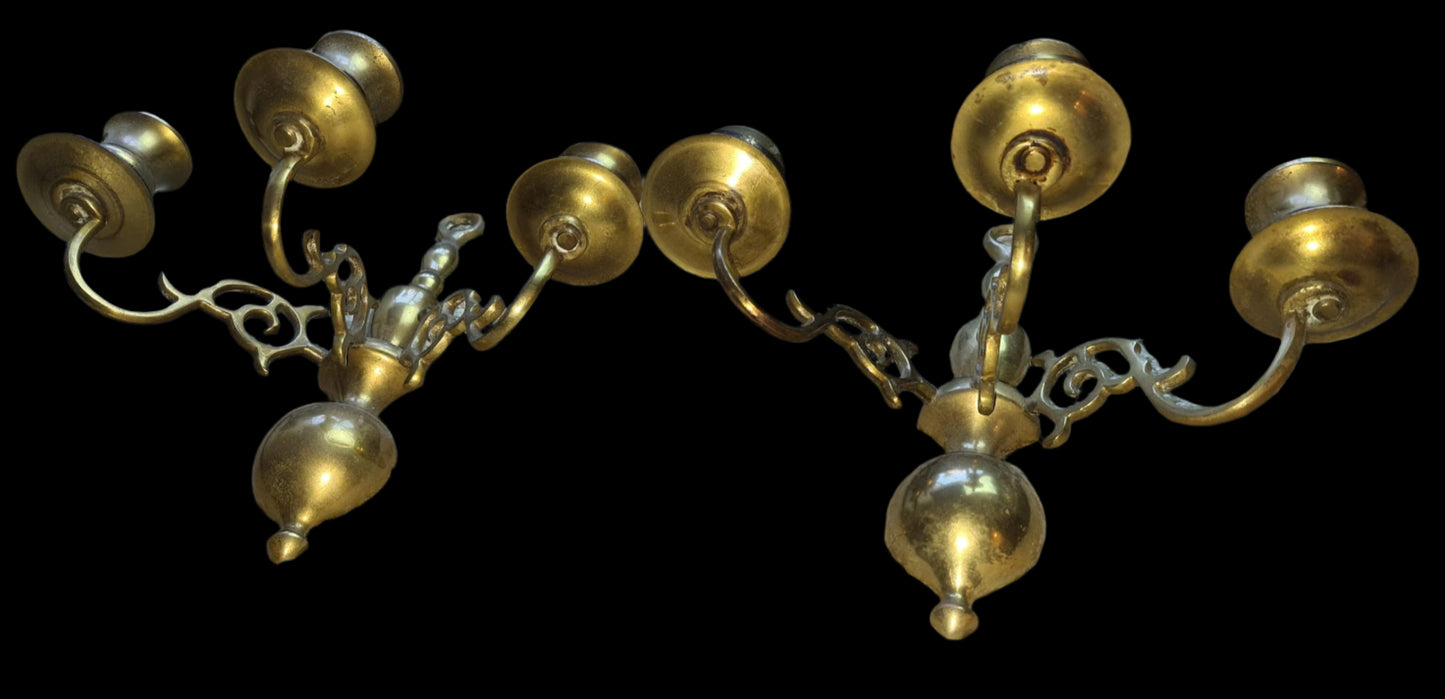 Pair of Vintage Brass Wall Sconces - Candle Holder