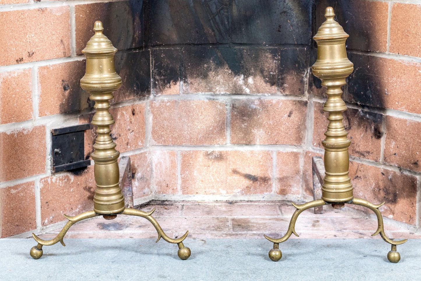 Pair Of Antique Brass And Iron Andirons