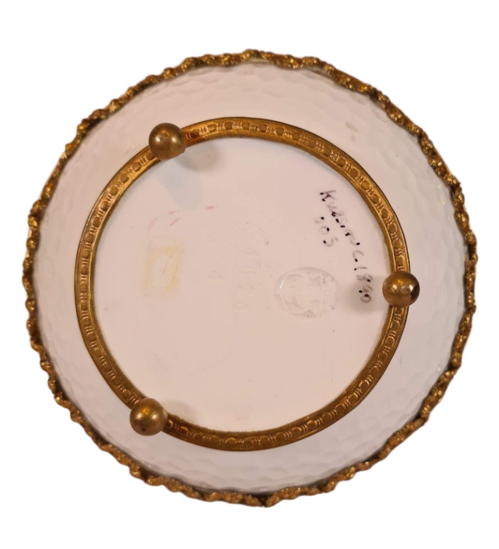 Antique Ornated Glass Basket with Brass Handle/Stand
