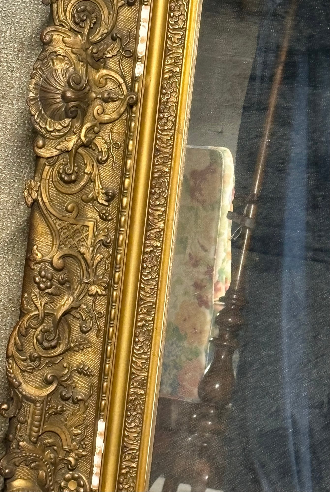 Stunning Antique Carved Gold Ornate Wood Frame Mirror 53" X 41"