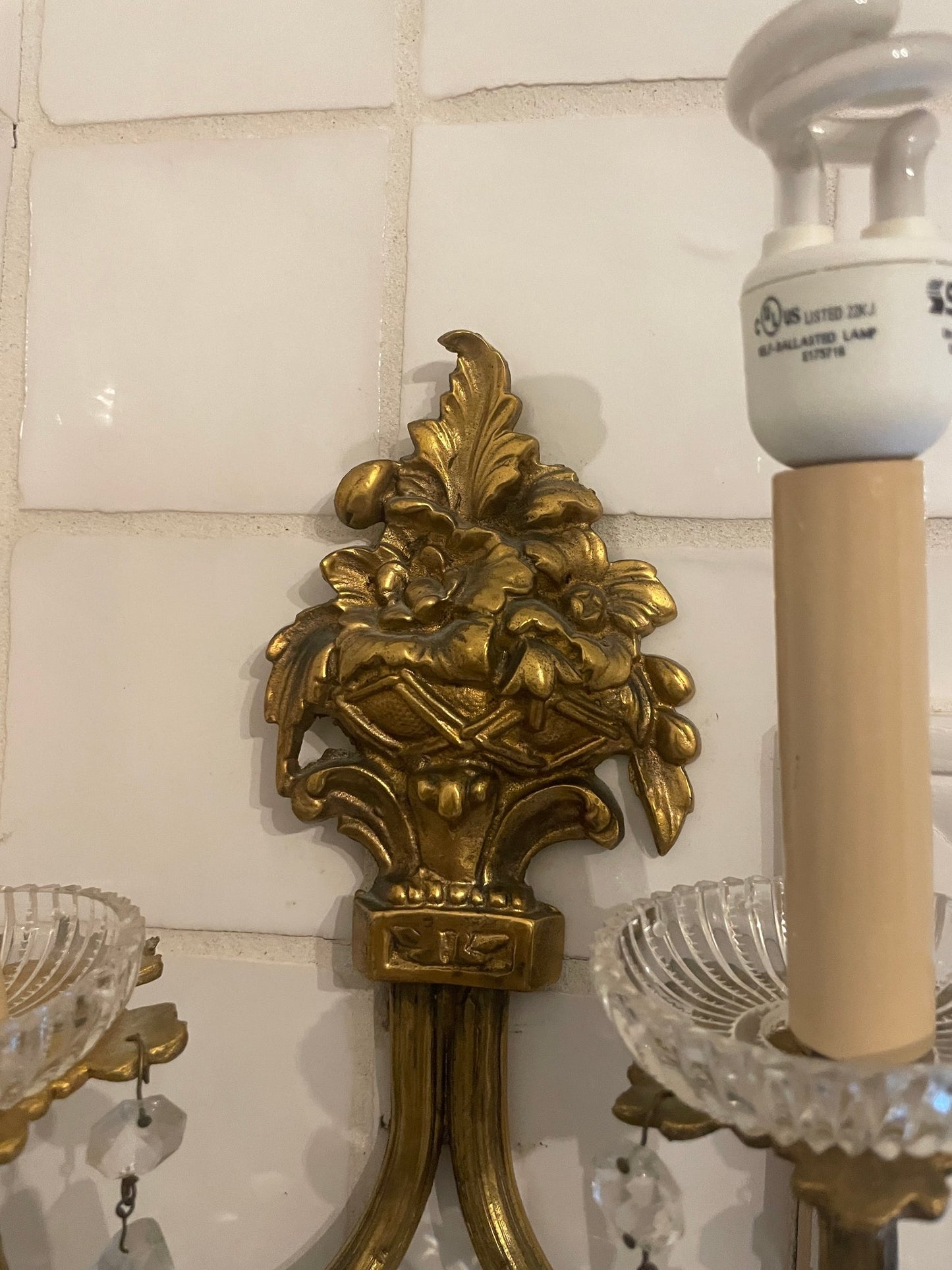 Beautiful Pair of Vintage French Style Ornate Double Light Sconces