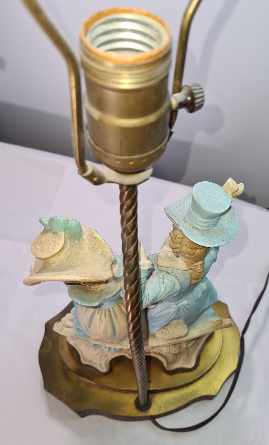 Antique Victorian Porcelain Couple Hand Painted Figural Table Lamp Brass Base